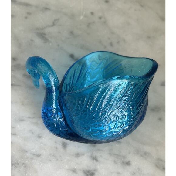 Vintage Swan L E Smith Glass Turquoise Blue Trinket Dish Nautical Beach Decor - Picture 4 of 16